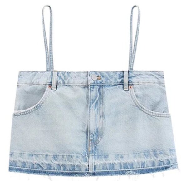 🆕 ZARA TRF SKIRT STYLE DENIM CROP TOP | ZARA DENIM CROP TOP - Picture 2 of 8